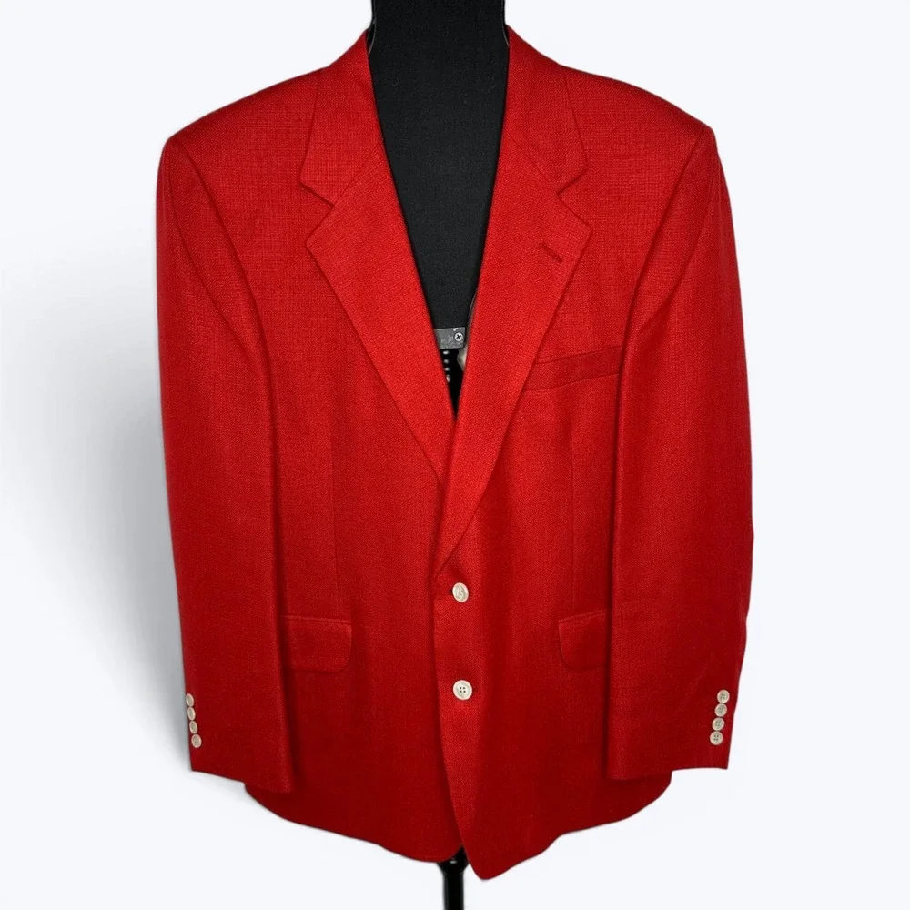 Vtg Laughton Hunter Red Blazer Sport Coat Suit Jacket Textured 2 Button Mens 44
